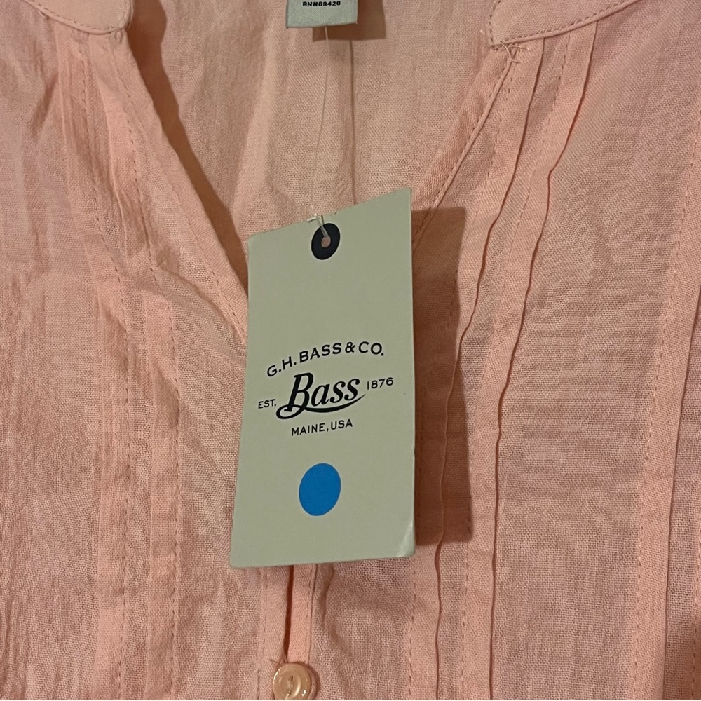 Bass Peach-Pink Pintuck Lace Peasant Blouse Cottagecore lightweight Large NWT - Picture 3 of 6